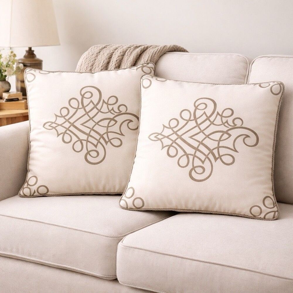 Set of 2 Robert Allen Looping Lines Custom Pillow Covers Shams Greystone Zip 24”